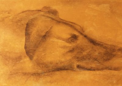 Trois chiens - Fusain sur papier - 101 cm x 30 cm