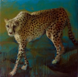 Guépard le soir - Huile sur toile 20 cm x 20 cm