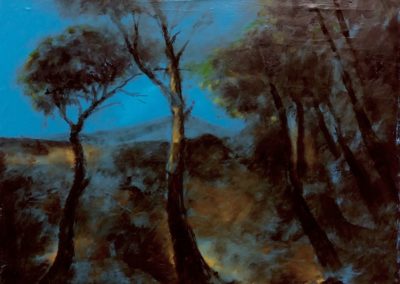 Arbres devant la montagne - Huile sur toile - 24 cm x 32 cm